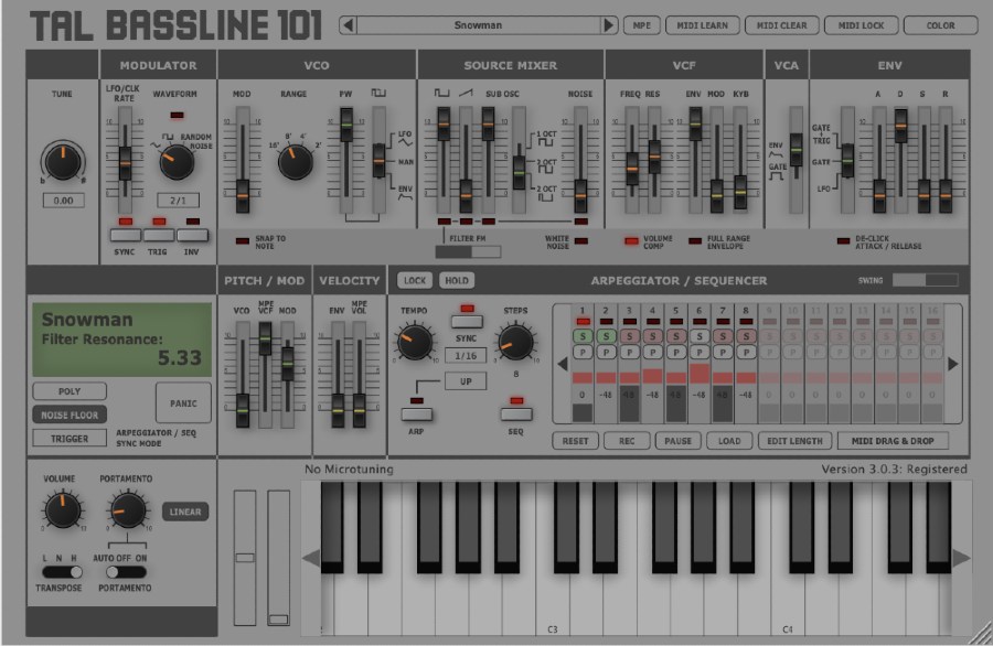 TAL BassLine-101 interface