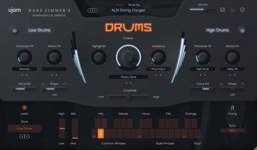 UJAM Symphonic Elements DRUMS interface