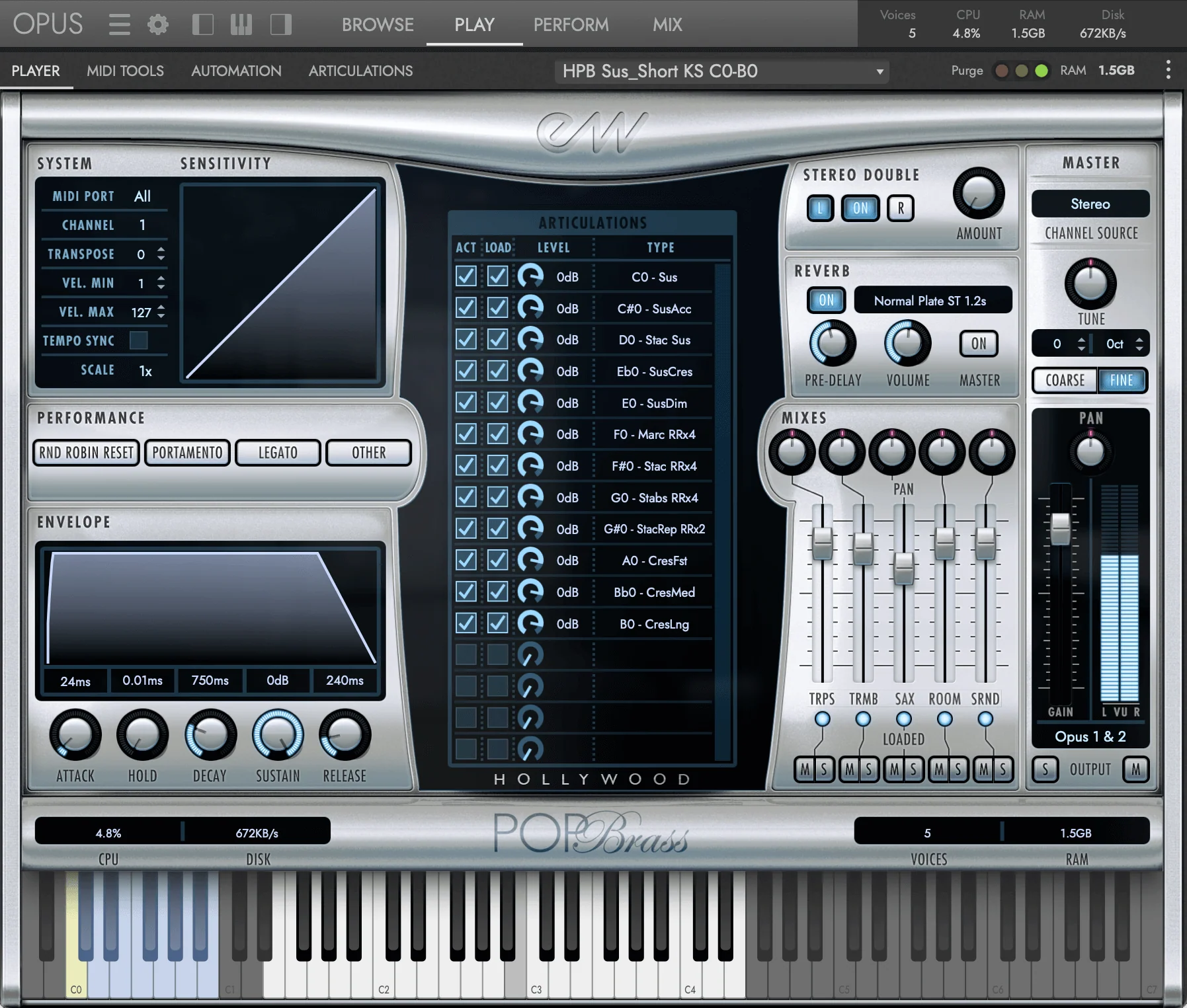 EastWest Hollywood Pop Brass interface