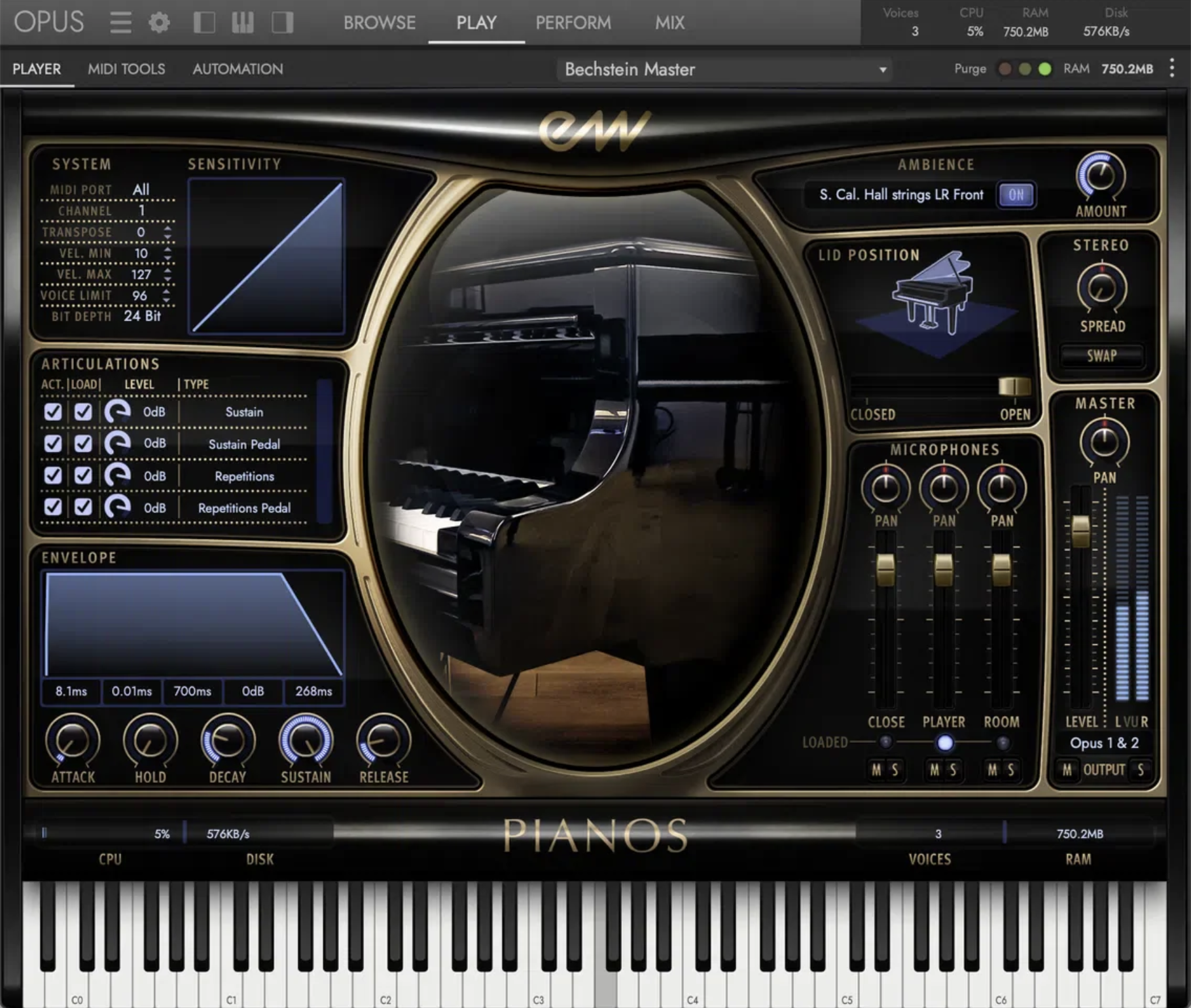 EastWest QL Pianos Platinum Bosendorfer 290 interface