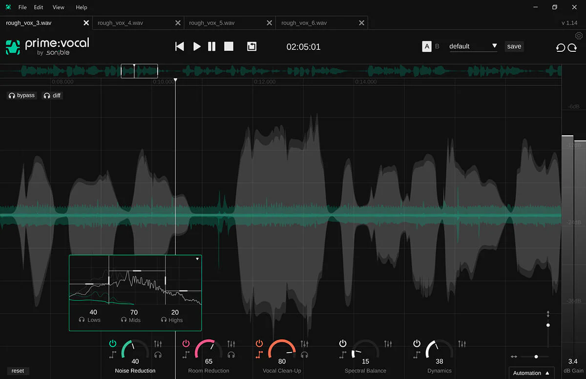 Sonible prime:vocal interface