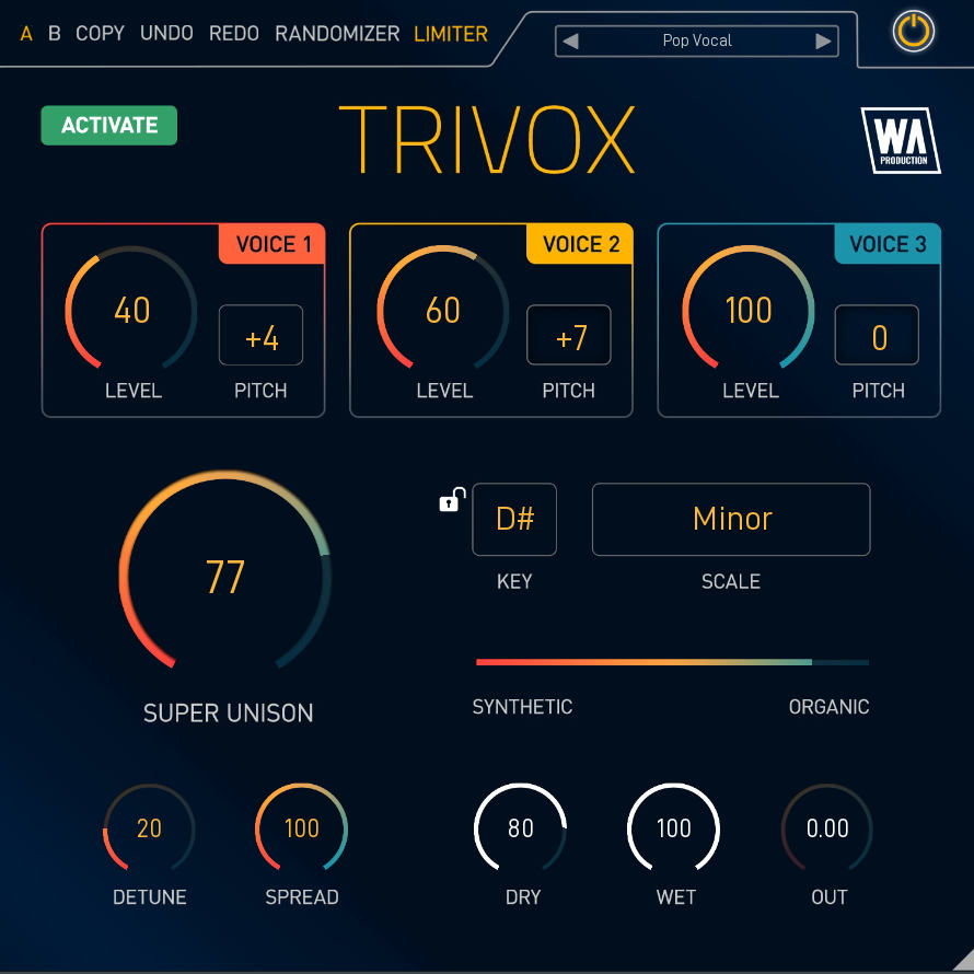 W. A. Production TriVox interface