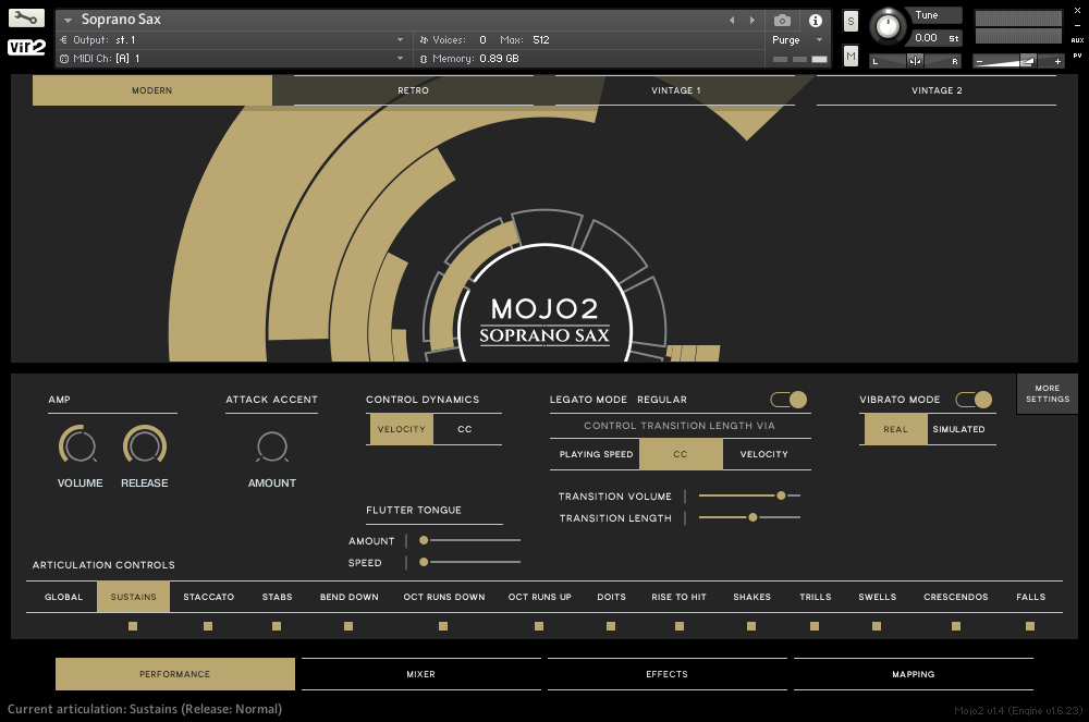 Vir2 Instruments MOJO 2: Soprano Saxophone interface