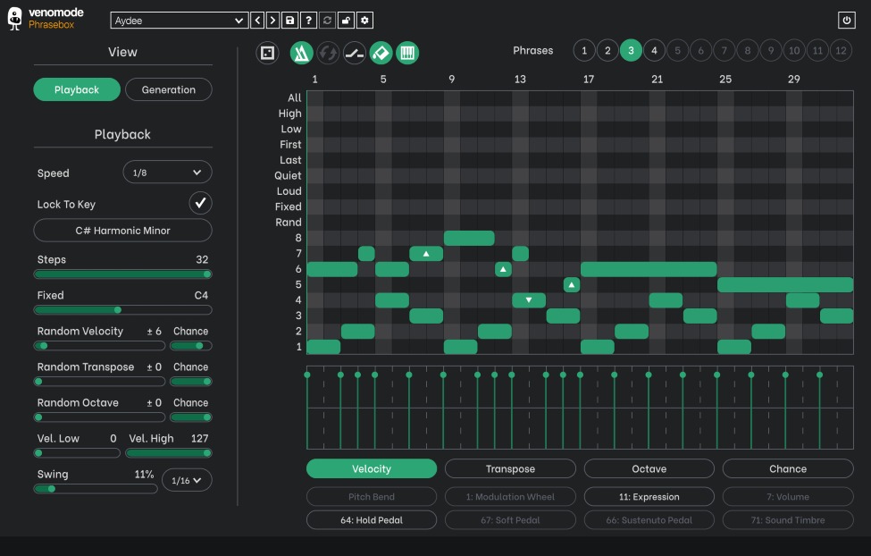 Venomode Phrasebox interface