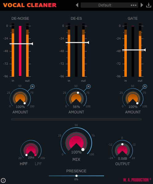 W. A. Production Vocal Cleaner interface