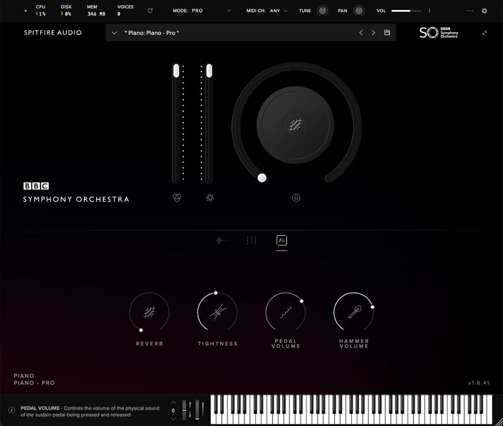 Spitfire Audio BBC Symphony Orchestra Piano Professional interface