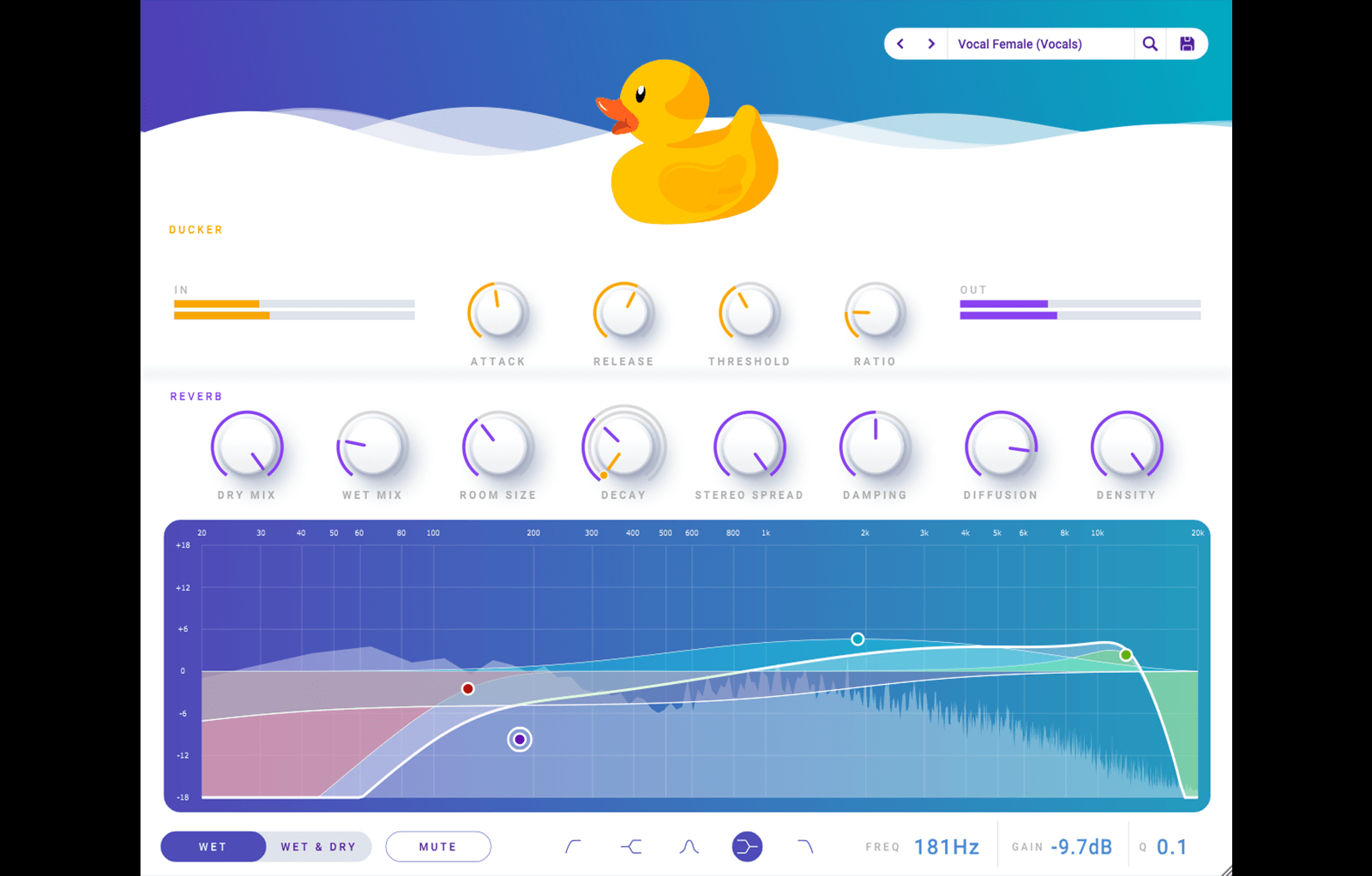 Parametric Audio Ducky Verb interface