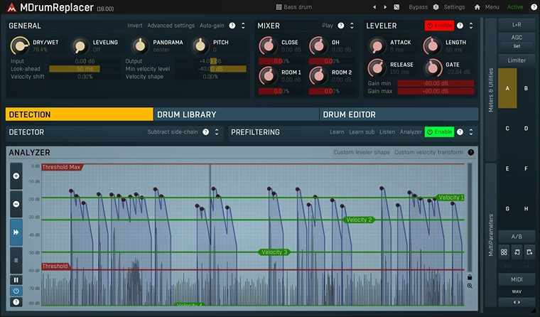 MeldaProduction MDrumReplacer interface