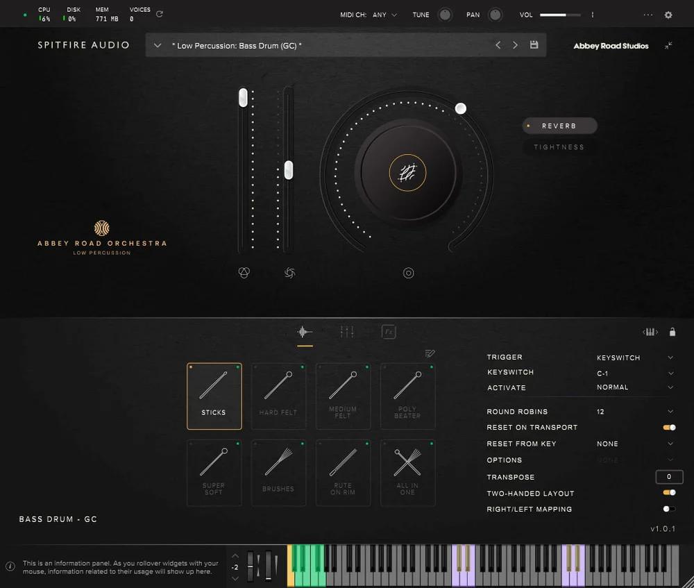 Spitfire Audio Abbey Road Orchestra: Low Percussion Professional interface