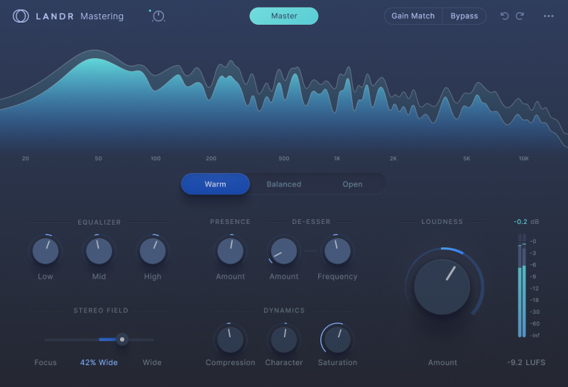 LANDR Mastering Plugin interface