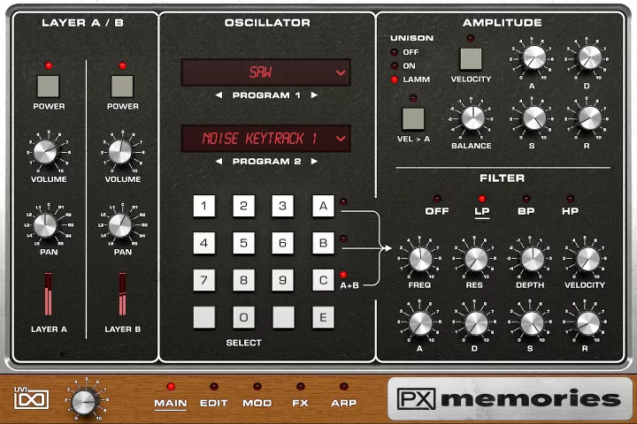 UVI PX Memories interface
