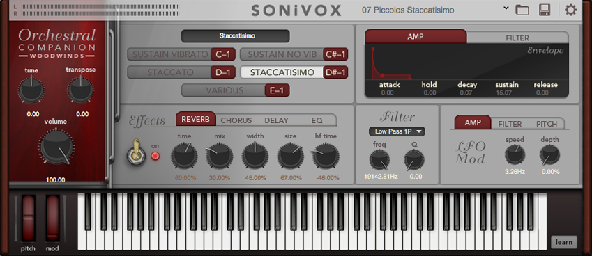 SONiVOX Orchestral Companion - Woodwinds interface
