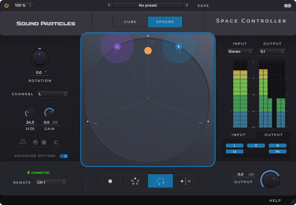 Sound Particles Space Controller Standard interface